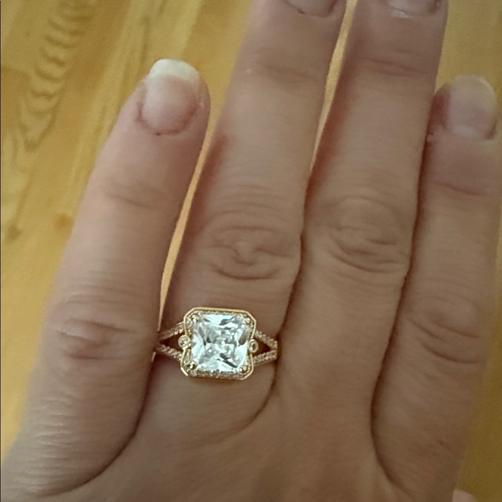 Gold and Silver Women's Adjustable Ring with Square Stone Costume Jewelry